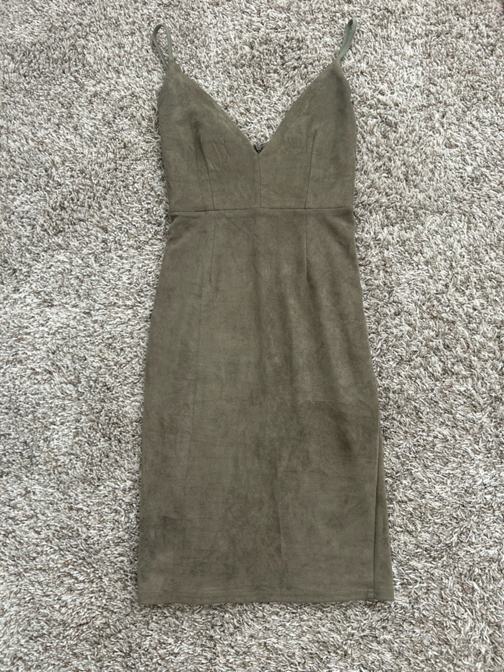 ALOT Green Suede Mini Dress Plunging V-Neck Spaghetti Strap Sexy size US 2